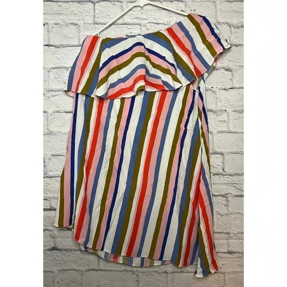 ASOS Stripe Ruffle One Shoulder Mini Dress Size 8. - Picture 3 of 7